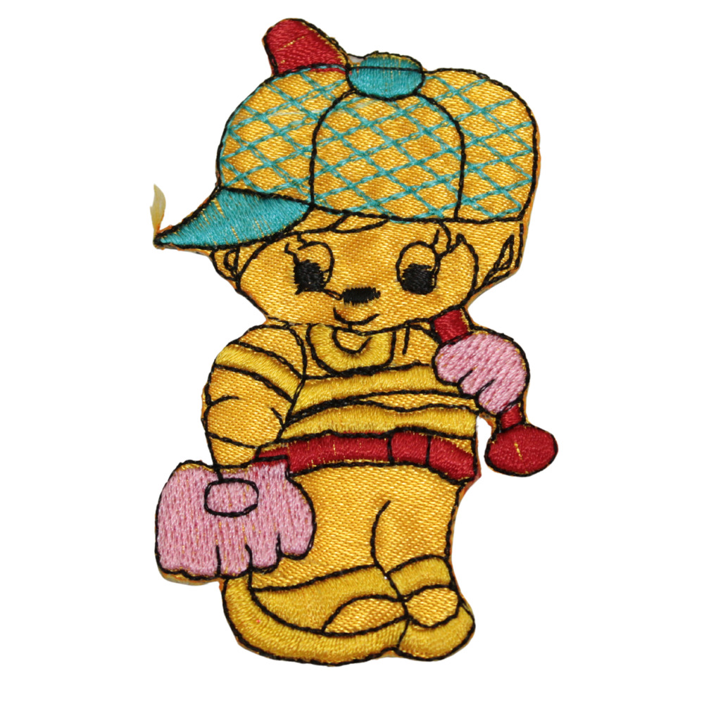 Child Hat Baseball Yellow Red Pink Embroidered Iron On Applique Patch Vintage